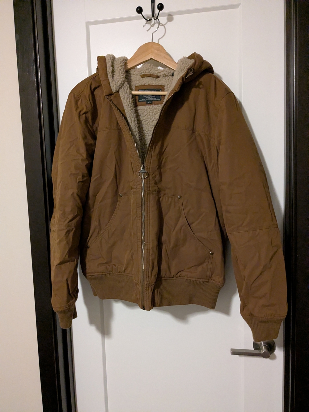 G.H. Bass & Co. Brown Hooded Puffer Jacket with Sherpa Lining